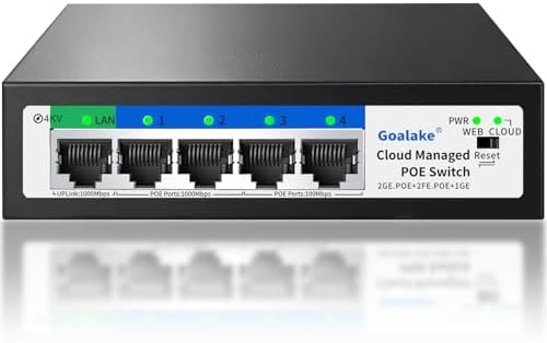 5-Port Ethernet PoE Switch (4 PoE Ports, 1 Uplink) with Extend Function, Easy Smart Managed Ethernet Switch, Plug & Play, Fanless Metal Design, VLAN, Qos,Desktop/Wall Mount by Goalake
