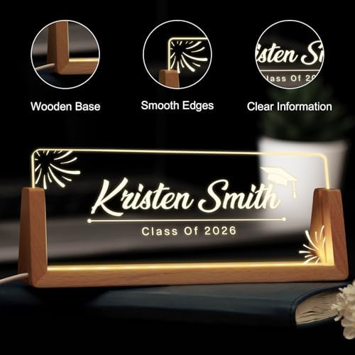 Custom Name Plate for Desk, Personalized Light Up Acrylic Desk Name Plate, Personalized Graduation Gifts 2026 for Him Her, Class of 2026 Graduate Gift, High School College Grad Gift (Design10-Graduation) - Image 5