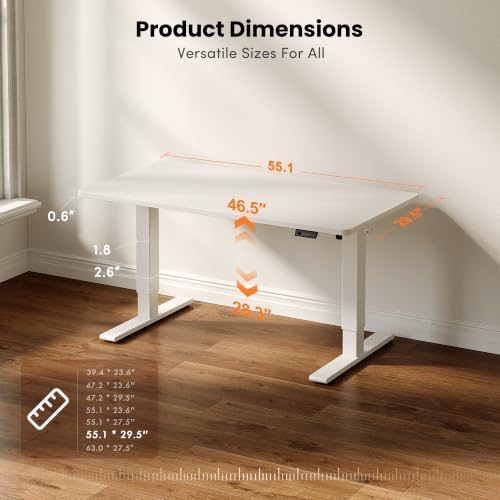CubiCubi Electric Height Adjustable Standing Desk 55x30 Inch, White - Image 3