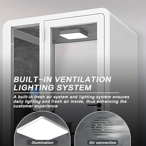 Office Sound Booth with Audio Privacy - Portable Soundproof Booth Includes White Modern Syle,Movable Room with Light,Fans, Socket for Singing Room, Study (59.05IN) - Image 5