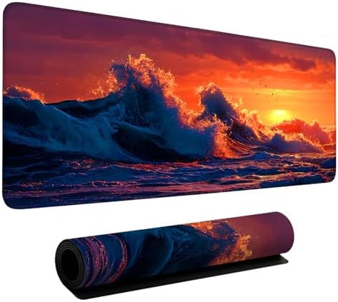 Sunset Waves Gaming Mouse Pad 35.4"x15.7" Large Extended Pad Desk Mat Anti-Slip Rubber Base & Durable Stitched Edges for Gamers Smooth Mouse Pad Writing Surface for Desk Office/Home by LEIWEIHOPE