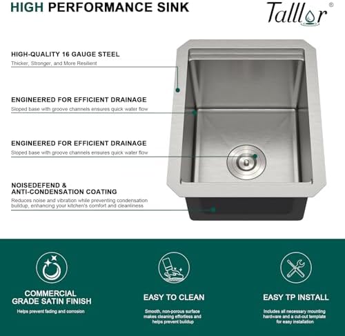 12" Undermount Bar Sink, 16 Gauge Stainless Steel Workstation Prep Sink with Cutting Board & Drain Strainer, Small Single Bowl Wet Bar Sinks for RV, Kitchen Island, Brushed Nickel #TLU-0018 - Image 4