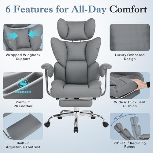 DUMOS Big and Tall Home Office Desk Chair, Executive Chair with Footrest - Image 4