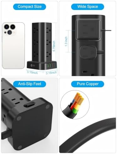 Power Strip Tower with Wireless Charger,Surge Protector with 12 Outlets - Image 7