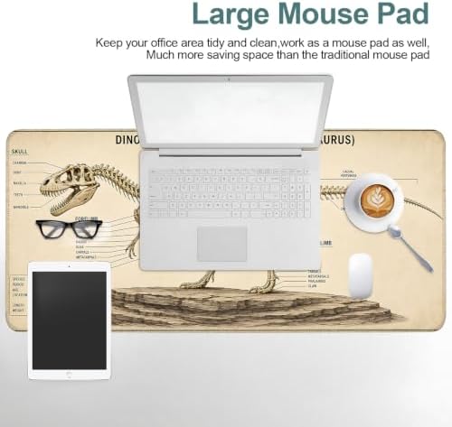 Dinosaur Fossils Extended Gaming Mouse Pad 35.4"x15.7" Large Extended Pad Desk Mat Anti-Slip Rubber Base & Durable Stitched Edges for Gamers Smooth Mouse Pad Writing Surface for Desk Office/Home - Image 7