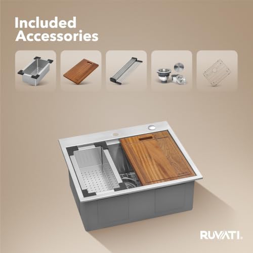 Ruvati 25x22-in 16-Gauge Workstation Drop-in Kitchen Sink - RVH8023 - Image 3