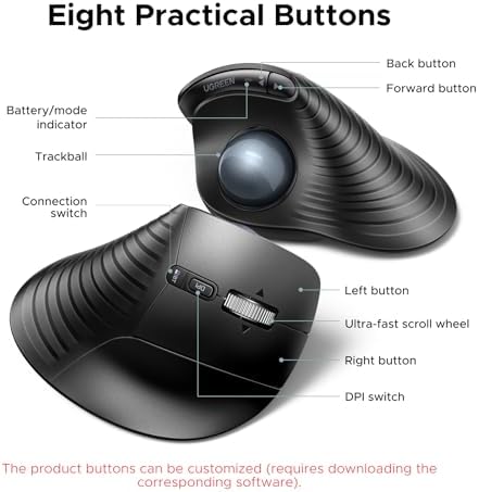 UGREEN M785DR Wireless Trackball Mouse, Bluetooth & 2.4G, Thumb Control - Image 5