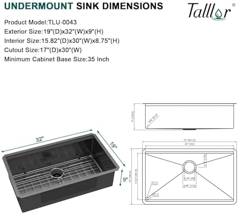 32x19" Black Undermount Kitchen Sink Workstation, Single Bowl - Image 3