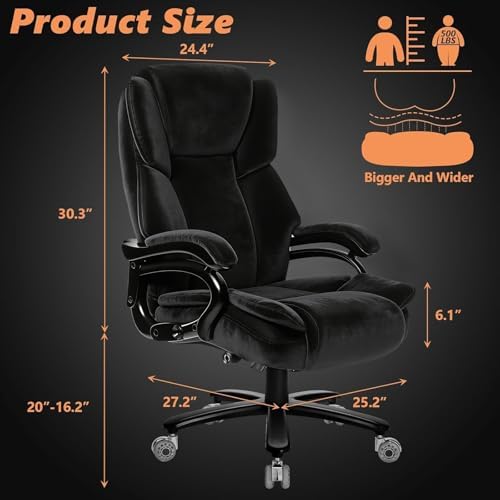 Indulgear 500lbs Fabric Big and Tall Office Chair,500lbs Heavy Duty Office Chair for Heavy People, High Back Executive Computer Chair with Adjustable Lumbar Support, Dual Rubber Wheel - Image 3