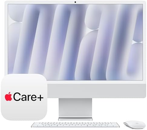Apple 2024 iMac All-in-One Desktop Computer with M4 chip with 10-core CPU, 10-core GPU: Built for Apple Intelligence, 16GB Unified Memory, 512GB SSD Storage; Silver with AppleCare+ (3 Years) by Apple