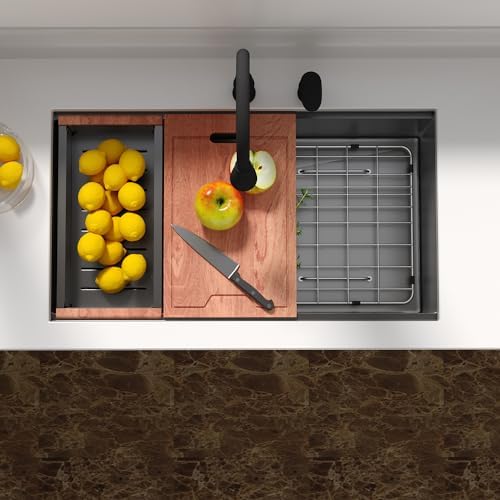 30 Undermount Kitchen Sink Black Stainless Steel - Lordear 30"x19" Kitchen Sink Undermount Gunmetal Black Workstation 16 Gauge Stainless Steel Single Bowl Handmade Sinks Basin - Image 2