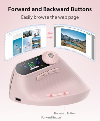 Transformers Vertical Ergonomic Mouse with LED Screen & Knob Control Pink - Image 4