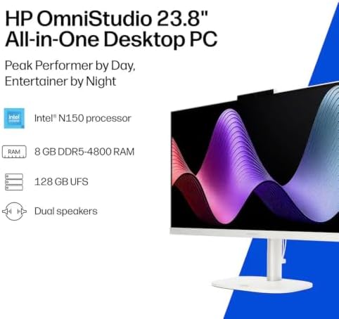 HP OmniStudio 24" Full HD All-in-One Desktop Computer, 16GB DDR5 RAM, 128GB UFS Storage, Intel Quad-Core CPU, WiFi 6, Bluetooth 5.4, Keyboard & Mouse, Windows 11 - Image 2