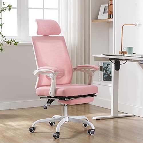 Qulomvs Mesh Ergonomic Office Chair with Footrest Home Office Desk Chair with Headrest and Backrest Adjustable Computer Executive Desk Chair with Wheels 360 Swivel Task Chair by Qulomvs