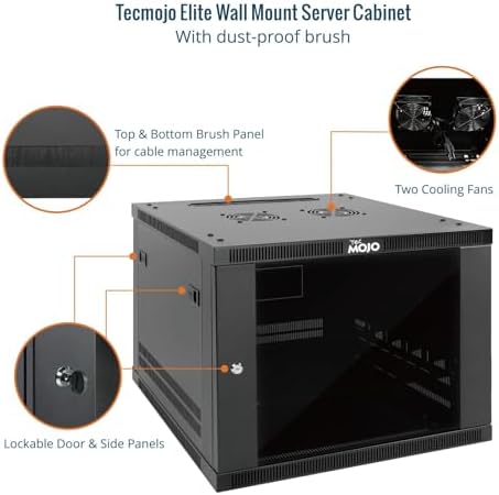 Tecmojo 9U Wall Mount Rack Cabinet, Heavy-Duty 176 Lbs High Load Capacity, 19” Enclosed Server Network Rack with Glass Door, 17.7” Deep – Elite Collection - Image 4