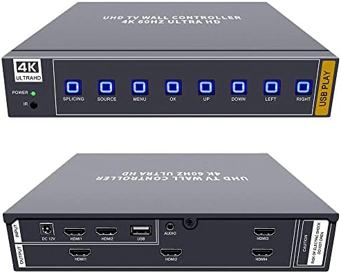 ISEEVY 4K60 HDMI USB UHD Video Wall Controller 2x2 1x2 2x1 1x3 3x1 1x4 4x1 TV Wall Controller for max 4 TVs Splicing Display with HDMI 2.0 and USB Inputs Support Play max 4096x2160@60 Video Picture - Image 2