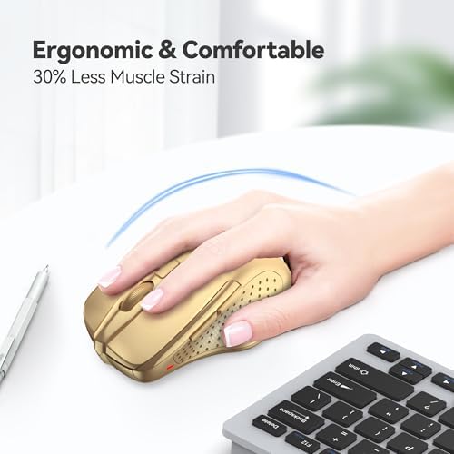 TECKNET Wireless Mouse, 2.4G Ergonomic Computer Mouse, 2600 DPI, Gold - Image 3