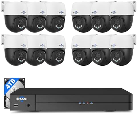 【360°View】 Hiseeu 12MP PoE NVR, 12 Pcs 5MP PoE PTZ Cameras by Hiseeu
