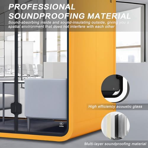 Modern Office Pod Booth 63IN (Honeycomb Aluminum Panel)(Reduce The Sound by 30-40 Decibels) Curved Corner Design,Central Lighting,for Negotiation Room - Image 4