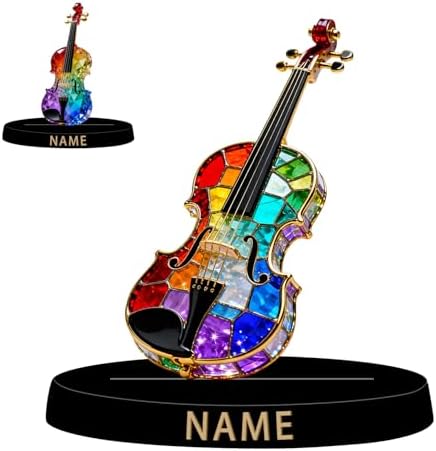 Personalized Acrylic Violin Decoration - Stained Glass Style Colorful Figurine with Custom Name Plate, Music Desktop Ornament Gifts for Violinists Classical Musicians Music Lovers by Unknown