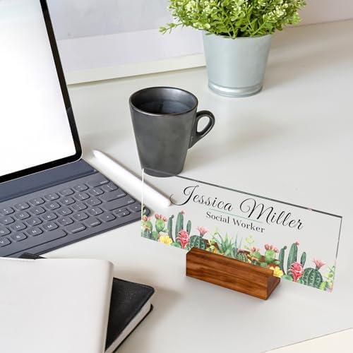 Personalized Acrylic Desk Name Plate with Walnut Wood Base - Image 3