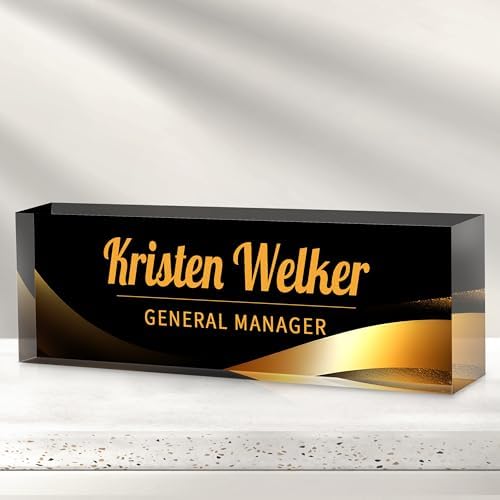 Custom Office Name Plate for Desk - Desk Name Plate Personalized Gifts for Coworkers, Boss, Employees, Teacher, Nurse - Office Desk Decor for Women Men - Employee Appreciation Gifts (Black Gold) by Cryphart-CustomGiftExpert