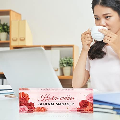 Personalized Name Plates for Desk, Premium Clear Acrylic Desk Name Plate, Custom Name Plate Office Decor for Women, Employee Appreciation Gifts (Red Rose) - Image 5