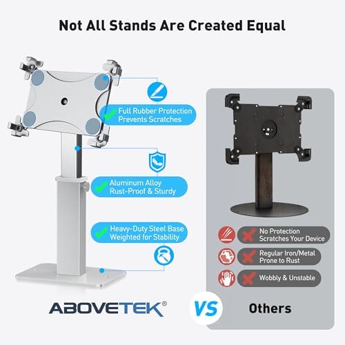 AboveTEK Anti-Theft iPad Kiosk Stand, 360 Rotation & Adj. Height 8.3"–13.4", Heavy-Duty Steel & Aluminum, Fits 9.7"-13" Tablets, Security Retail POS Tablet Stand for Business & Commercial Use (Silver) - Image 7