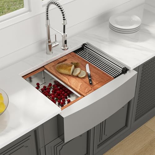 Lordear Farmhouse Sink 27 Inch Stainless Steel Farmhouse Kitchen Snk Apron Front Ledge Workstation 16 Gauge Stainless Steel Deep Single Bowl Kitchen Sinks - Image 2