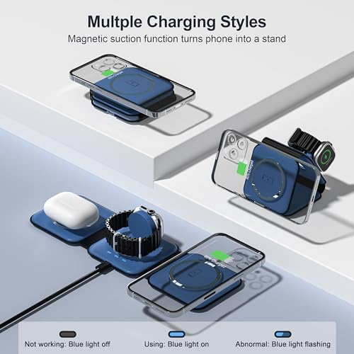 3 in 1 Charging Station for Multple Devices,Foldable 3 in 1 Wireless Charger for Travel,Nano Wireless Charging Station for iPhone16 15 14 13 12 Pro Max/Watch 10 9 8 7 6 5 4 3 Ultra/AirPod Pro - Image 3