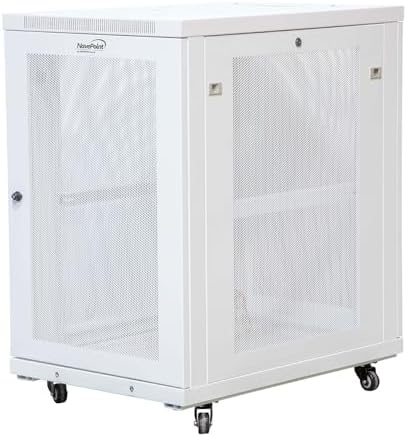 NavePoint 18U Network Cabinet with Perforated Door 18U Wall Mount Server Cabinet White 19" Rack for IT Equipment, AV Devices, Networking Equipment 33" Deep Mid-Depth Server Rack Enclosure by NavePoint