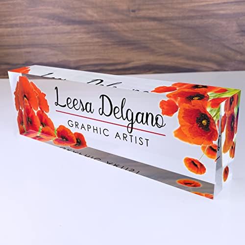 ARTBLOX Personalized Acrylic Desk Name Plate, Poppy Flowers Design by Artblox