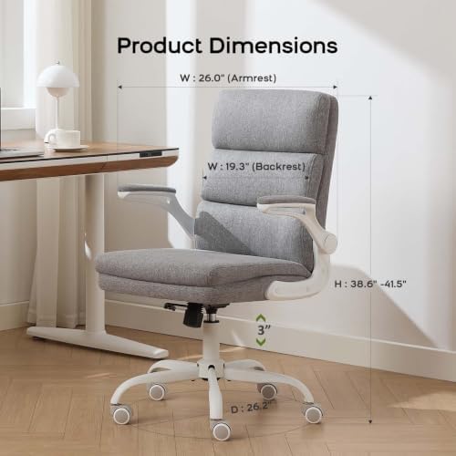 amseatec Home Office Desk Chair, Fabric Flip-Up Armrests Comfy Task Chair - Image 2