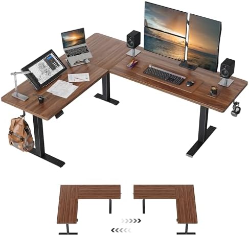 Cubiker Reversible L Shaped Standing Desk - 63 x 55 Inch Electric Adjustable Height Corner Standing Desk, Ergonomic Sit Stand Up Table with 3 Memory Buttons, Splice Board for Home Office, Black Walnut by CubikerHomeOfficeFurniture