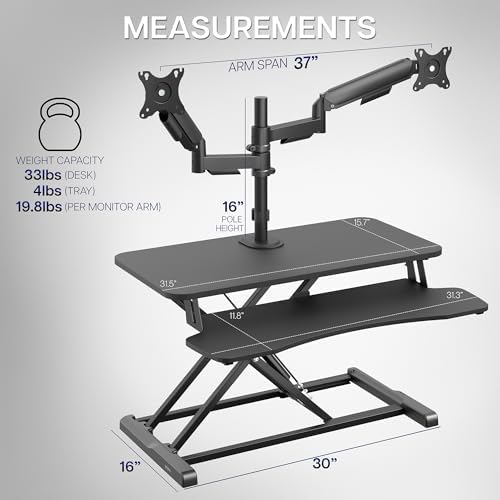 VIVO Black 32 inch Desk Riser with Monitor Mount, DESK-KIT-0K2K - Image 3
