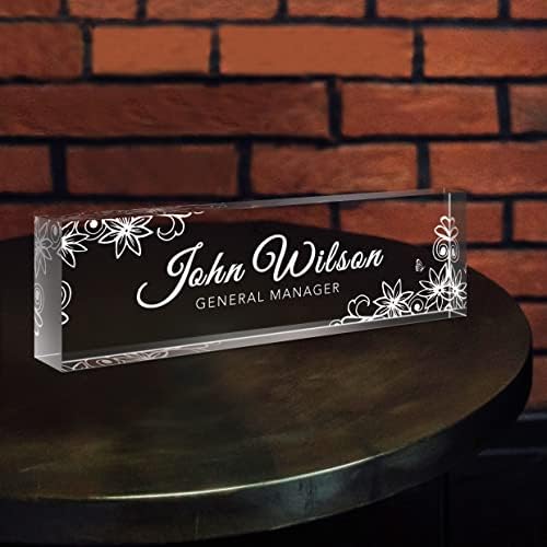 SalaGraphics Custom Engraved Acrylic Name Plates for Desks, Office Desk Plate Personalized, Decor Nameplate, Nurse Manager Employee Teacher Appreciation Gifts, Accessories (Flowers E) by SalaGraphics