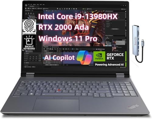 NewLenovo ThinkPad P16 Gen 2 Mobile Workstation (16" FHD+ IPS, Core i9-13980HX 24Core,128GB RAM 8TB SSD, RTX 2000Ada) Laptop for Engineer, Designer, Architect, Backlit KB, Win 11 Pro, AI PC, USB-C Hub by Basrdis