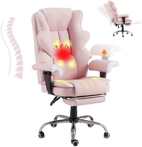 HOMREST Heated Massage Executive Office Chair with Foot Rest, Pink by HOMREST