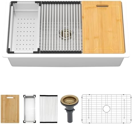 Kichae 32 White Granite Composite Undermount Kitchen Sink Deep Workstation by Kichae