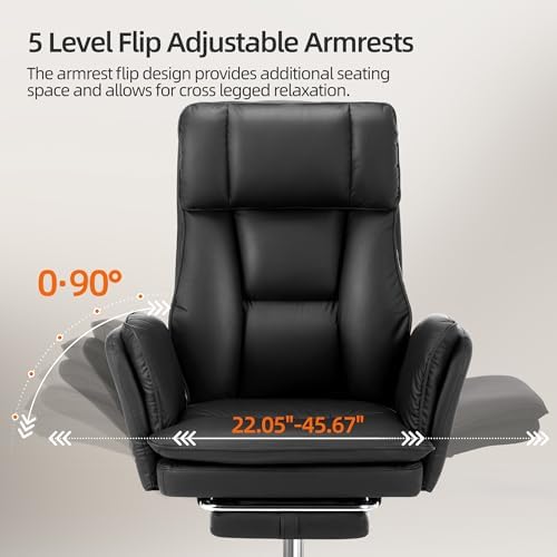 TonghuaS Big and Tall Cross Legged Office Chair, Flip Armrests ＆ Foot Rest - Image 5