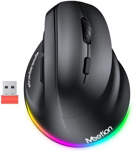 MEETION Ergonomic Wireless Vertical Mouse, Rechargeable, Black by MEETION