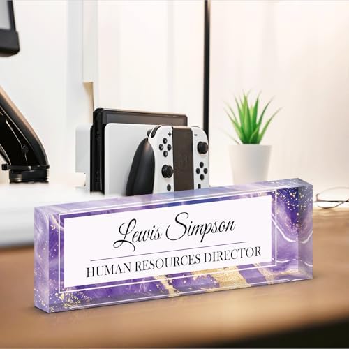Desk Name Plate Personalized, Desk Double sided pattern Name Plate Personalized Office Desk Decor for Women and Men , Teacher Nurse Boss Employee Appreciation Gifts (Purple marble, Customized) - Image 3