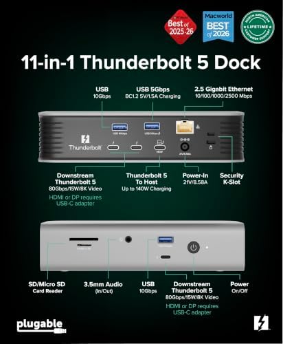 Plugable Thunderbolt 5 Docking Station for MacBook Pro & Windows, 140W - Image 5