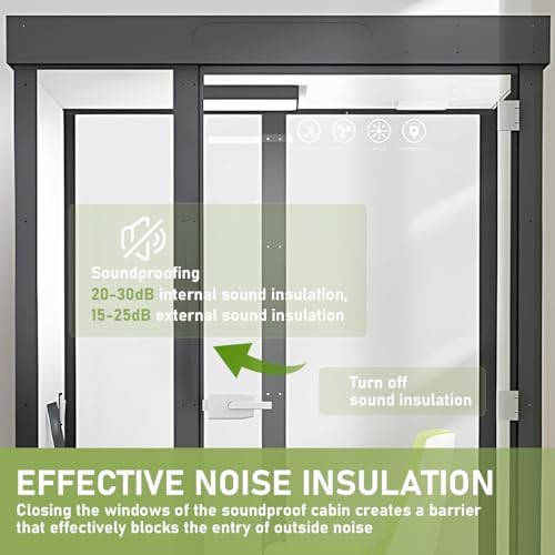 Office Sound Booth with Audio Privacy - Modern Soundproof Booth Includes Black Transparent Glass Design,Freestanding Office Room with Light, Fans,Casters for Study,Game (52.36IN) - Image 3