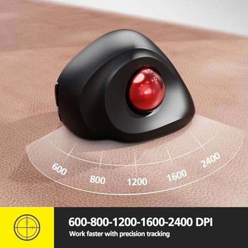 MicroPack Trackball Wireless Mouse, Upgrade Right Hand Ergonomic Mouse with Wireless Vertical Rollerball Computer Mouse, 3 Adjustable DPI, Easy Thumb Control for PC, Laptop, Mac, Windows - Black - Image 3