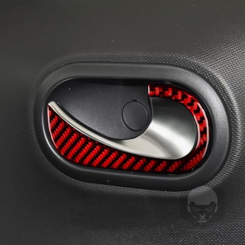 Real Soft Red Carbon Fiber Car Inner Door Handle Switch Panel Decorative Strip Cover Sticker Auto Interior Decoration Accessories Compatible with Benz Smart 2016 2017 2018 2019 2020 2021 - Image 3