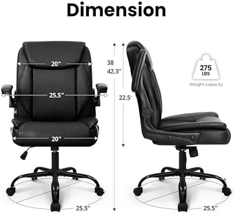NEO CHAIR PU Leather Office Desk Chair with Adjustable Arms, All Black - Image 3