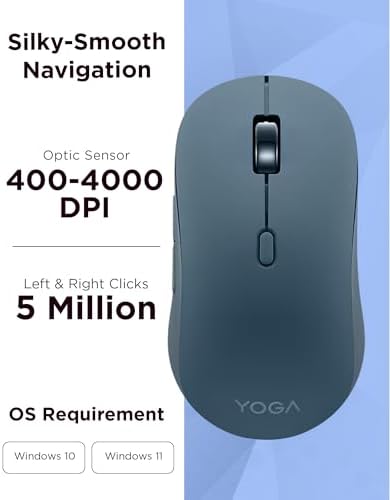 Lenovo Yoga Bluetooth Silent Mouse, 3 Level DPI Adjustment, 36 Month Battery Life, Bluetooth 5.3, 3 Device Paring, Whisper Quiet, Programmable Buttons, Smooth Finish, Tidal Teal - Image 4