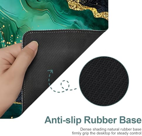 Green Marble Gaming Mouse Pad 31.5"x11.8" Large Extended Pad Desk Mat Anti-Slip Rubber Base & Durable Stitched Edges for Gamers Smooth Mouse Pad Writing Surface for Desk Office/Home - Image 4