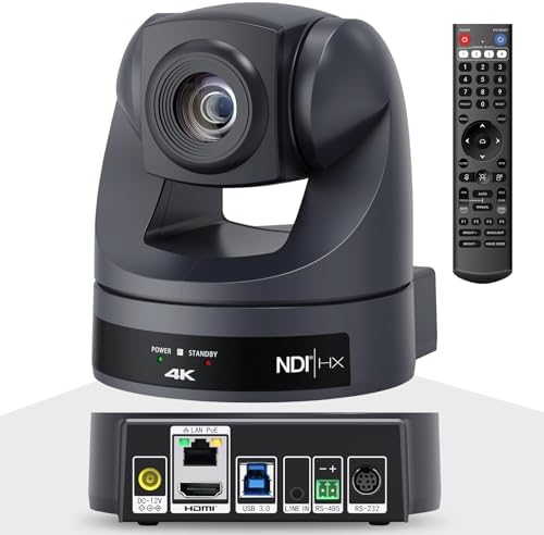 4K NDI PTZ Camera 20X, HDMI USB LAN Outputs Video Conference Camera Webcam for Church Worship/Events Services/Education,Works with Zoom,Skype,OBS by HCSTVCON